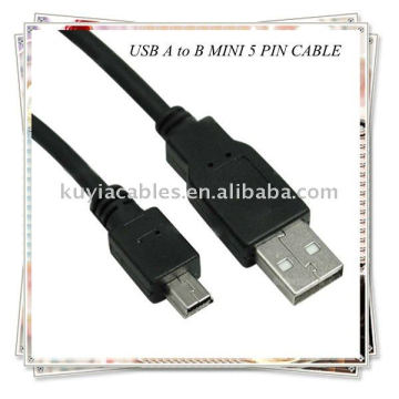 USB A para B MINI 5 PIN CABLE para Computador, Câmera, MP4